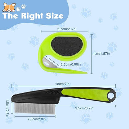 2PCS Flea Comb-Pet Knotting Comb, Tick Comb for Long Haired Pets- Remove Clumps Stainless Fine Tooth Dog Eye Comb Tear Stain Comb for Small Dogs Cat Pet Grooming Comb