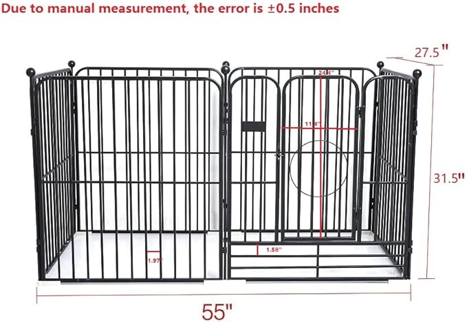 Dog Panel Pet Playpen Pen Bunny Fence Indoor Outdoor Fence Playpen Heavy Duty Exercise Pen Dog Crate Cage Kennel (55" L x 27.5" W x 31.5" H) (Black)