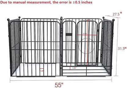 Dog Panel Pet Playpen Pen Bunny Fence Indoor Outdoor Fence Playpen Heavy Duty Exercise Pen Dog Crate Cage Kennel (55" L x 27.5" W x 31.5" H) (Black)