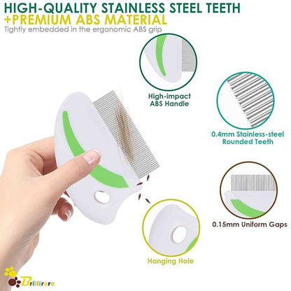 2 Pack Flea Lice Comb, Stainless Steel Dog Cat Grooming Combs with Rounded Teeth, Professional Pet Tear Stain Remover, Dematting Tool for Small, Medium & Large Pets