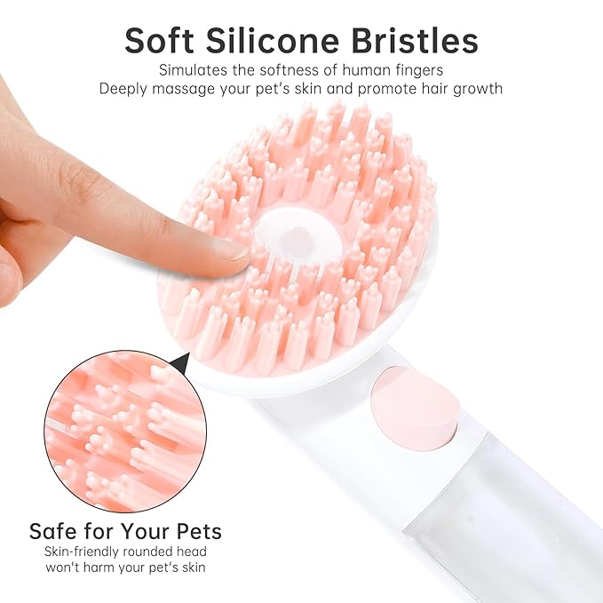 2PC Dog Bath Brush w/Soap Dispenser - Deshedding & Massage for Dogs/Cats (Pink)