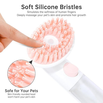 2PC Dog Bath Brush w/Soap Dispenser - Deshedding & Massage for Dogs/Cats (Pink)