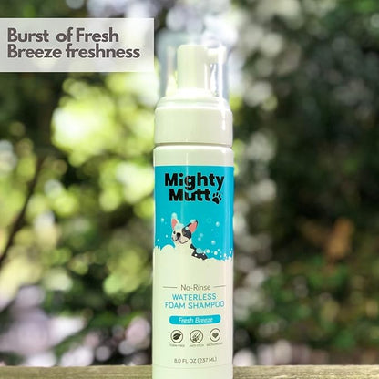Mighty Mutt Hypoallergenic Waterless Shampoo for Dogs | Dry Shampoo for Dogs | Waterless Foam No Rinse | Anti-Itch, Soothing and Deodorizing | Fresh Breeze | 8 Fl Oz