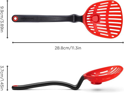 Dreamfarm Lestrain 2-in-1 Drip-Catching Sit-Up Slotted Cooking Spoon Scoop & Strainer - 11" Red
