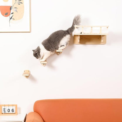 Cat Wall Shelf with 3 Cat Wall Steps,Cat Wall Shelves with Plush Coverd,Cat Climbing Shelf for Indoor Cat,Cat Wall Furniture Cat Shelf for Wall (Wood)