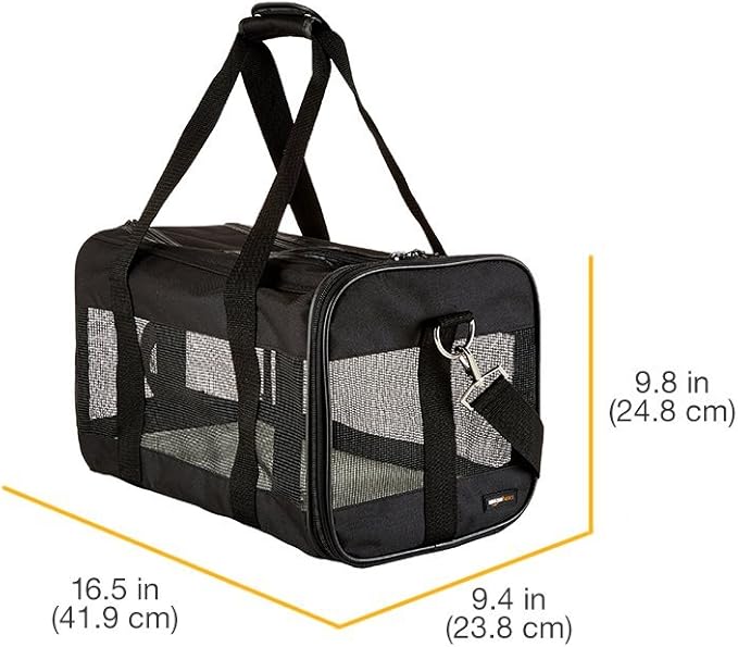 Amazon Basics Soft-Sided Mesh Pet Travel Carrier for Dog, Cat, Medium, 16.5" L x 9.4" W x 9.8" H, Black