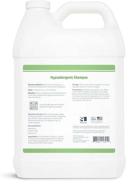Veterinary Formula Clinical Care Hypoallergenic Shampoo for Dogs and Cats, 128 oz  No Harsh Ingredients  Fragrance-Free Pet Shampoo for Allergies and Sensitive Skin, Promotes Healthy Skin and Coat