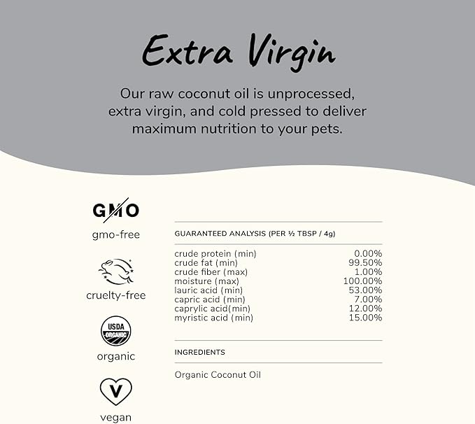 Organic Coconut Oil Pet Supplement for Dogs & Cats - Natural Skin and Coat Support with Cold Pressed Extra Virgin Coconut Oil - Itchy Skin & Dry Cracked Noses - Made in USA - 8 fl oz (Medium)