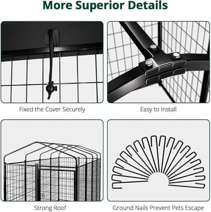 Dog Kennel Outside with Roof, 8'x6'x4' Outdoor Dog Kennels for Large Dogs, Heavty Duty Welded Dog Crate Playpen with UV-Resistant Waterproof Cover