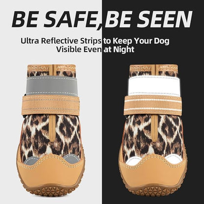 Dog Shoes for Large Dogs, Medium Dog Boots & Paw Protectors for Hardwood Floors, Outdoor Dog Booties for Hot Pavement Winter Snow Hiking, Waterproof Dog Shoes with Reflective Strips Size 4