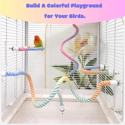 3pcs Nopikku Gradient Bendable Bird Rope Perches Climbing Rope Toys Fun Bird Cage Accessories for Parakeet Lovebirds Cockatiels Budgies Play (2 Long + 1 Short)