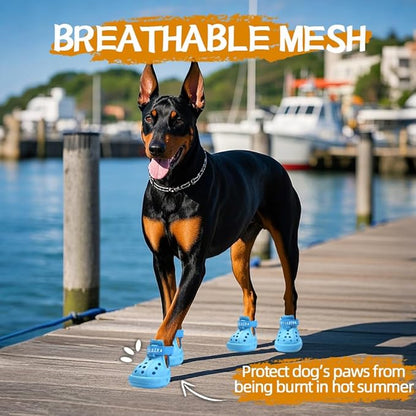 JZXOIVA Dog Shoes for Hot Pavement, Dog Booties for Medium Dogs, Breathable Dog Boots & Paw Protectors, Adjustable Non-Slip Dog Rain Booties, Waterproof Pets Sandals for Beach Blue Size 4