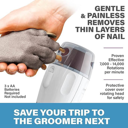 Bell+Howell Pawperfect Cordless Dog and Cat Nail Trimmer Rotating File with Safety Guard, 5000-7000 RPM's, Gentle and Painless Dog Nail Grinder w/ 3 Modes with 3 Replacement Rollers