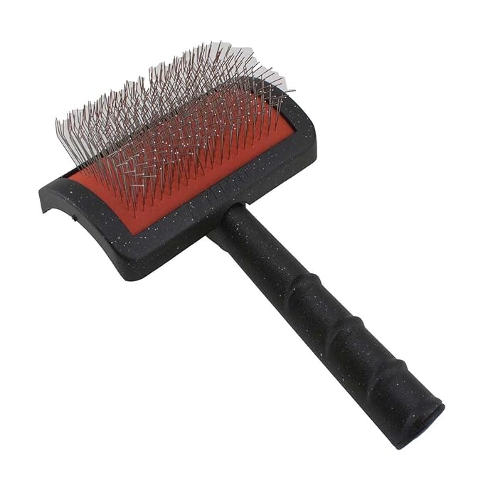 Yento Mega Pin Slicker Dog Brush, For Poodle and Doodles, Puppy Essential, Professional Ergonomic Handle Dog Brush for Shedding and Removing Loose Fur, Extra Curved, Medium