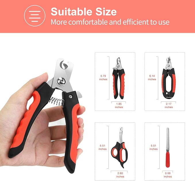 Dog Nail Clippers Trimmer Set, Quick Safety Guard to Avoid Over-Cutting, Stainless Steel Razor Sharp Blades, Sturdy Non-Slip Handles, Storage Case and Nail File, Professional Pet Grooming