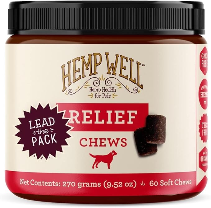 Hemp Well Relief Dog Soft Chews  Organic Hemp Soft Chews for Hip and Joint Health, Long Lasting Mobility Support (1 Pack)