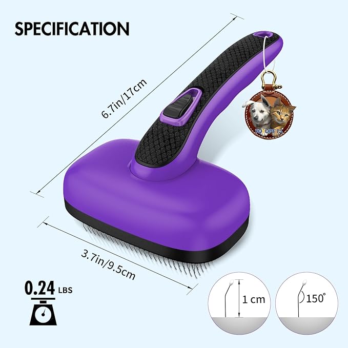 3 PCS Dog Grooming Brush Kit  Self Cleaning Slicker Brush for Shedding Short & Long Haired Dogs & Cats. Removes Loose Fur, Undercoat, Mats, Tangles for Small, Medium & Large Pets. Purple