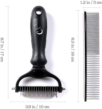 Professional Hair Dog Removal Tool Pet Grooming Brush Metal Comb, Cat Dog Removal Tool, Long Pet Brush Dog Brush metal cat comb long deshedding brush (Black)