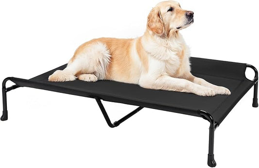 Veehoo Cooling Elevated Dog Bed, Raised Dog Beds for Large Dogs, Outdoor Dog Bed with Guardrail, Upgraded Non-Slip Feet, Breathable Teslin Mesh, Portable Camping Dog Cot, 53 x 33 Inches, Black