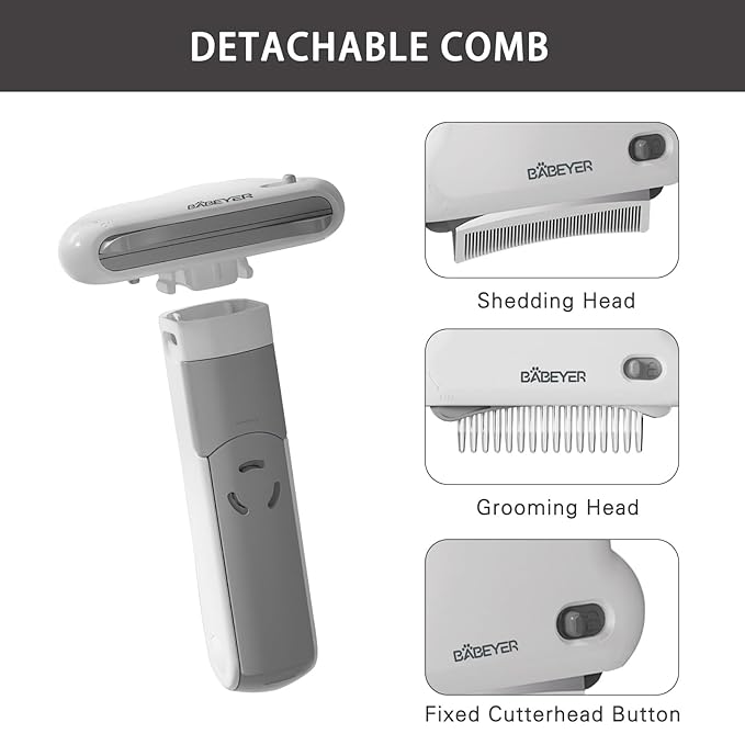 3-in-1 Cat & Dog Grooming Brush Rotatable, Dog Brush for Shedding, Stainless Steel Metal Undercoat Comb & Grooming Comb Removes Static and Reduces Shedding, White - Medium size