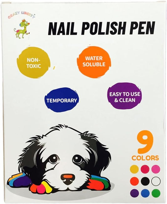 Dog Nail Polish Pen. 9 Colors Dog Nail Polish Pens Non Toxic, Odorless, & Fast Dry. Non-Toxic Water-Based Pet Nail Polish Pens, Natural and Safe, Suitable for All Pet.