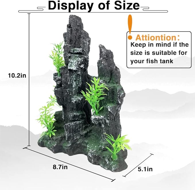 Aquarium Decorations Large and Tall Large Aquarium Decorations Fish Tank Ornaments Mountain View Stone Ornament Tree Rock Cave Artificial Fish Tank Ornament - 10.2 Inches High