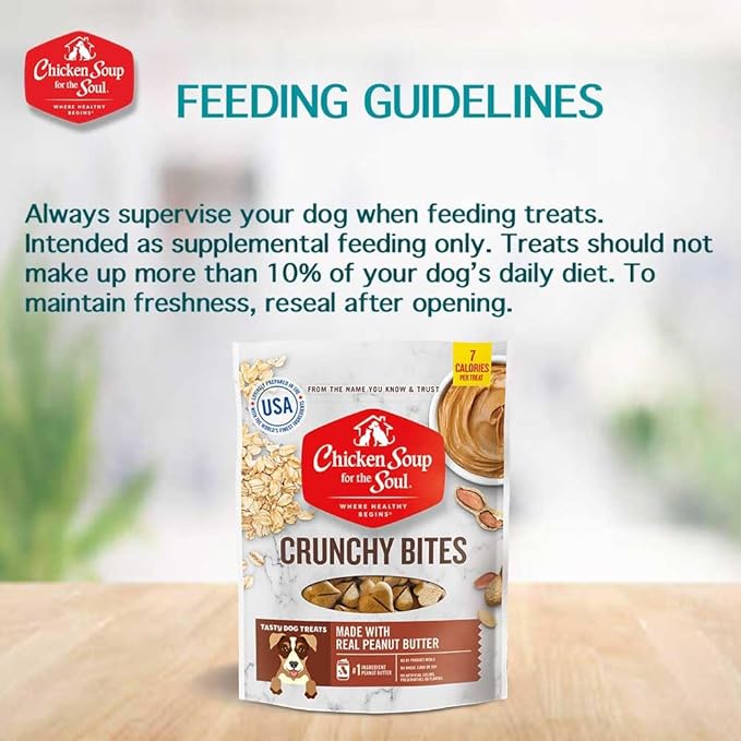 Chicken Soup for the Soul Pet Food - Crunchy Bites Dog Treats- Chicken, Peanut ButterSoy Free, Corn Free, Wheat Free | Dry Dog Food Made with Real Ingredients No Artificial Flavors or Preservatives