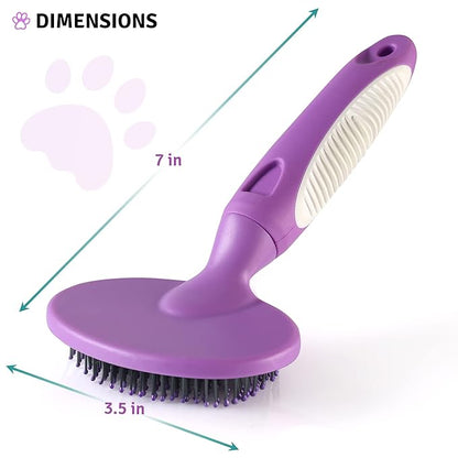 Round Bristle Pet Brush for Dogs and Cats - Soft Dog Brush for Grooming Short or Long Hair - Gentle Tool for Sensitive Skin Removes Dander, Dirt, and Detangles - Purple