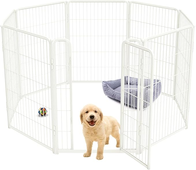 FXW Homeplus Dog Playpen for Indoor Use - Stress-Free and Safe Play, Heavy Duty 40 Inch 8 Panels Dog Pen for Medium and Large Dogs, White_atented