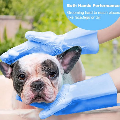 Dog Washing Gloves with Rubber Bristle Scrubber, Gentle Dog Bath Gloves Cat Shampoo Brush Supplies, Massaging, Bathing and Grooming Mitts for Pets - 1 Pair