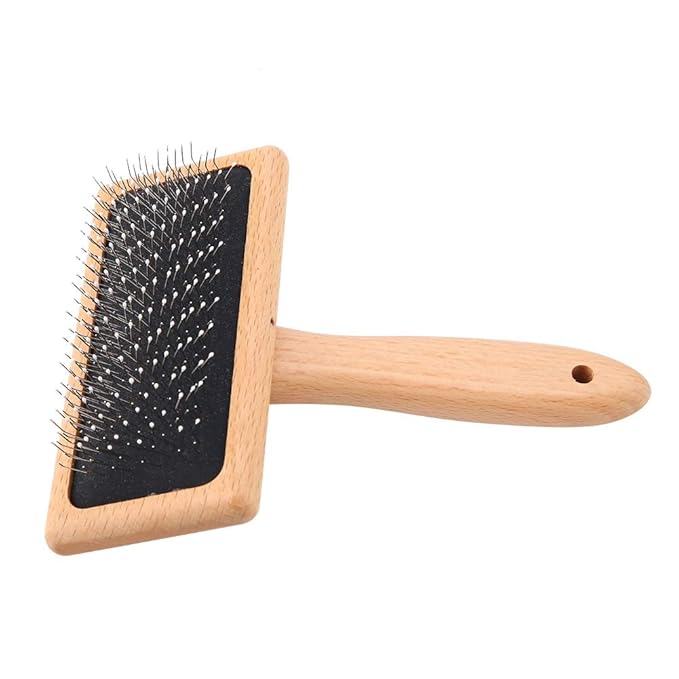 Oumefar Bamboo Cushion Premium Cat Grooming Brushes Pet Hair Comb Pet Slicker Brush Wooden Eco-Friendly with Stainless Steel Pins for Pets Dogs Cats(Square head large)