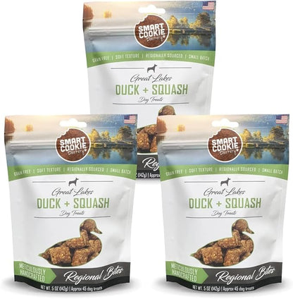 Smart Cookie All Natural Dog Treats - Duck & Squash - Training Treats for Dogs & Puppies with Allergies, Sensitive Stomachs - Soft Dog Treats, Chewy, Grain Free, Made in USA - 5oz, Pack of 3
