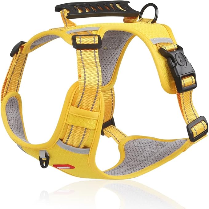 Dog Harness, No Pull Service Vest, Reflective Strips, Control Handle, Soft Padded, Adjustable and Comfortable for Easy Walking (Yellow, Medium)