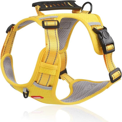 Dog Harness, No Pull Service Vest, Reflective Strips, Control Handle, Soft Padded, Adjustable and Comfortable for Easy Walking (Yellow, Medium)