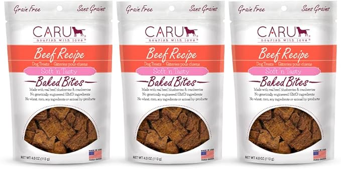 Caru - Soft n Tasty Baked Bites - Beef Bites Dog Treats - Flavorful Training Treats - 4 oz Bags - Pack of 3