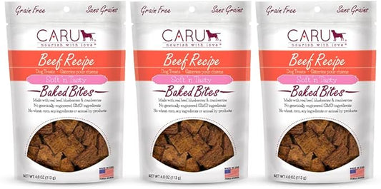 Caru - Soft n Tasty Baked Bites - Beef Bites Dog Treats - Flavorful Training Treats - 4 oz Bags - Pack of 3