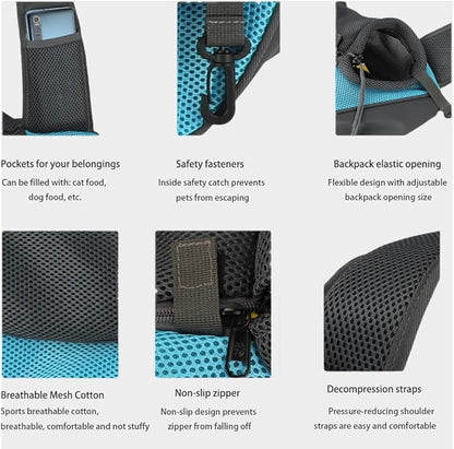 PEIFKO Pet Dog Sling Carrier Breathable Mesh Travel Safe Sling Bag Carrier for Dogs Cats (Azure, Small)