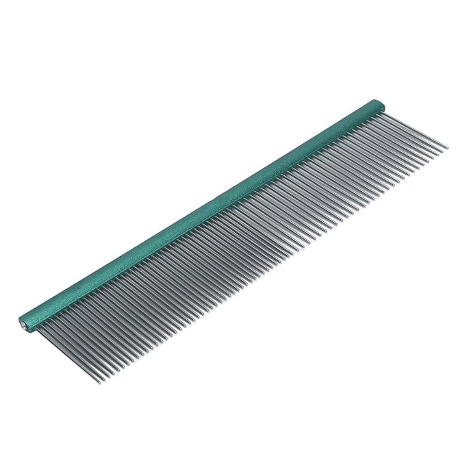 Greyhound Comb For Dogs, Metal Comb For Dogs Metal Dog Comb Cat Comb For Removing and Knots Dog Combs with Rounded Ends Grooming Tool For Long Short Haired Dog (Green