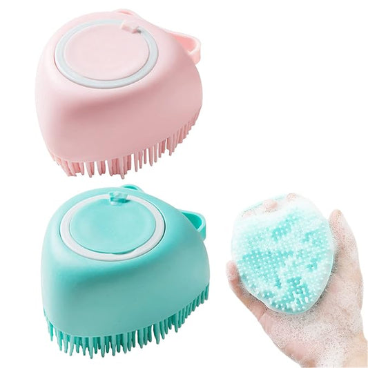 2 Pack Pet Bath Massage Brush Soft Silicone with Ring Handle Shampoo Dispenser for Dogs Cats