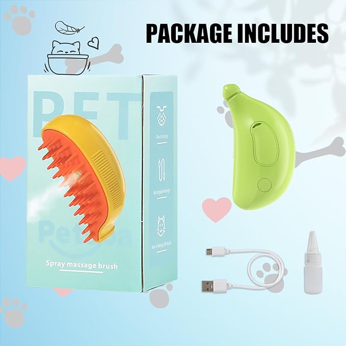Cat Steam Brush with Water Steamy Pet Brush Spray Misty Cat Brush for Deshedding with Charging Cable Silicone ALD-001-G (Banana Green)