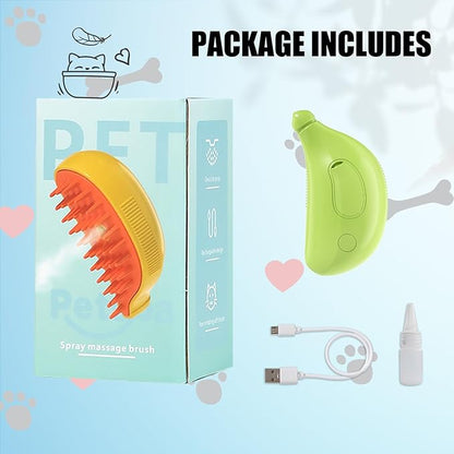 Cat Steam Brush with Water Steamy Pet Brush Spray Misty Cat Brush for Deshedding with Charging Cable Silicone ALD-001-G (Banana Green)