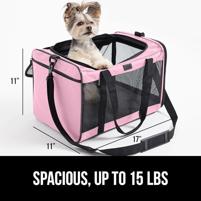 GORILLA GRIP Cat Carrier Travel Bag Up to 15 Lbs, Soft Collapsible Small Dog Carriers, Top and Side Entry Breathable Mesh, Grip Feet on Underside, Cozy Washable Waterproof Pad, Portable Kennel, Pink