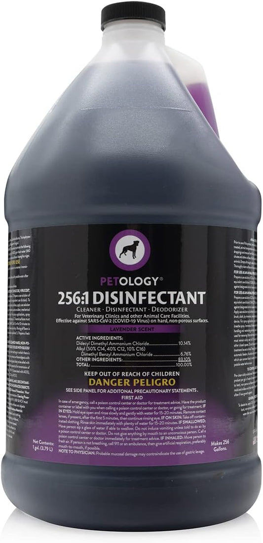 256:1 Disinfectant, 1 Gallon - Liquid Concentrate Disinfectant and Deodorizer, Sanitizer for Veterinary Clinics and Kennels, Effective Against Viruses and Bacteria (Lavender)