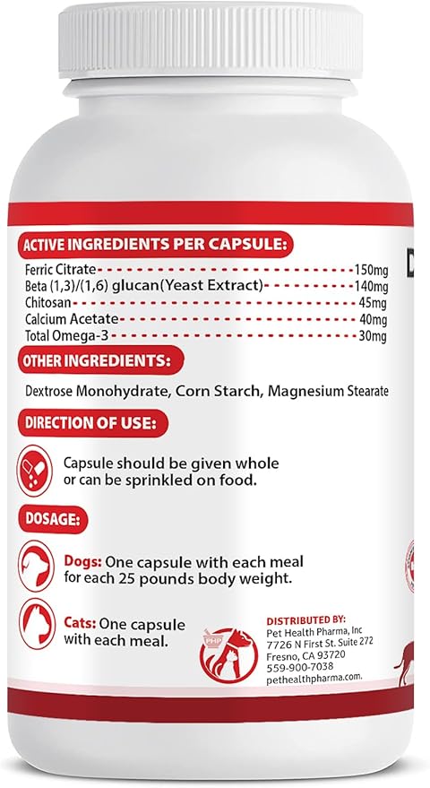 RENARAMAX Dietary Phosphate Binder and Renal Support Supplement for Cats and Dogs Count (Made in U.S.A) (120 Caps)