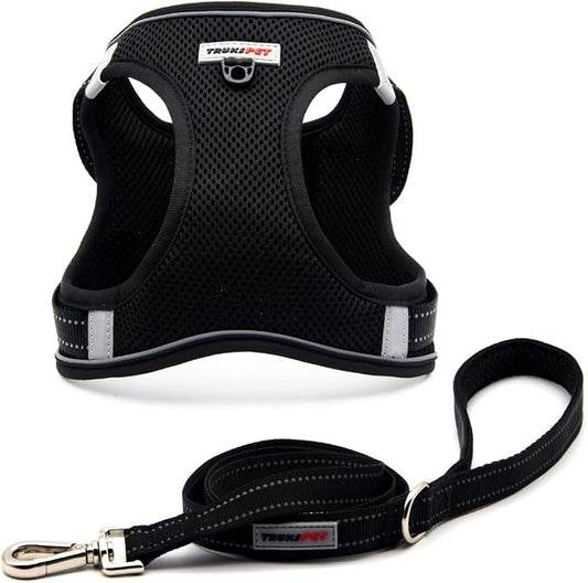 Dog Harness and Leash Set, Step in no Pull Dog Harness Adjustable Reflective Padded Mesh Fabric Dog Vest for Extra-Small/Small Medium Dogs and Cats-XS-Black