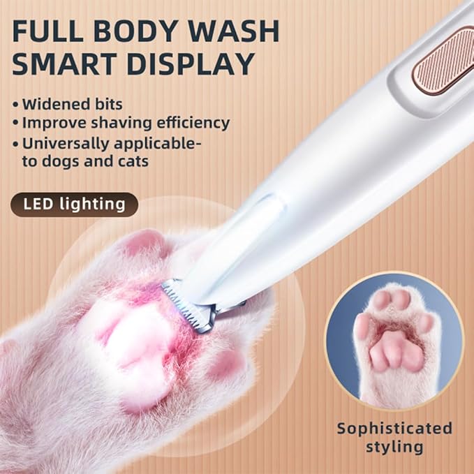 Dog Paw Trimmer, 35 dB Low Noise, 18 mm Widen Blade, LED Display, Rechargeable, Waterproof, Clipper for Dogs and Cats