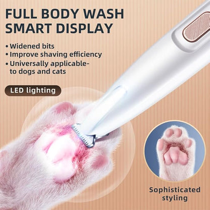 Dog Paw Trimmer, 35 dB Low Noise, 18 mm Widen Blade, LED Display, Rechargeable, Waterproof, Clipper for Dogs and Cats