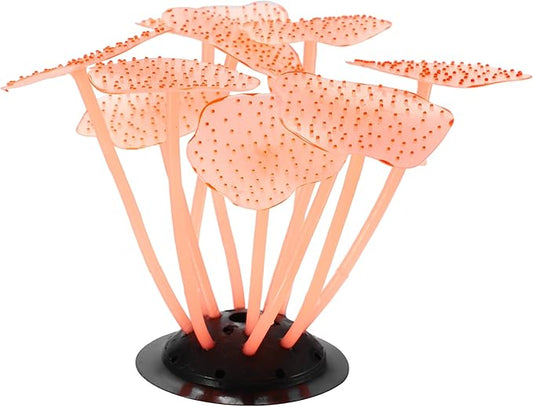 VOCOSTE Soft Silicone Glowing Aquarium Mushroom Coral, Fluorescence Aquatic Artificial Coral for Fish Tank Decoration, Orange
