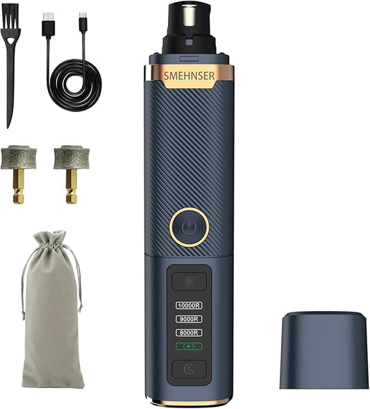 Dog Nail Grinder Upgraded-Professional 3-Speed Dog Nail Trimmers Electric with Super Quiet & Low Vibration, 2 LED Lights, 2 Grinding Wheels, Rechargeable Nail Clippers for Small to Large Pets