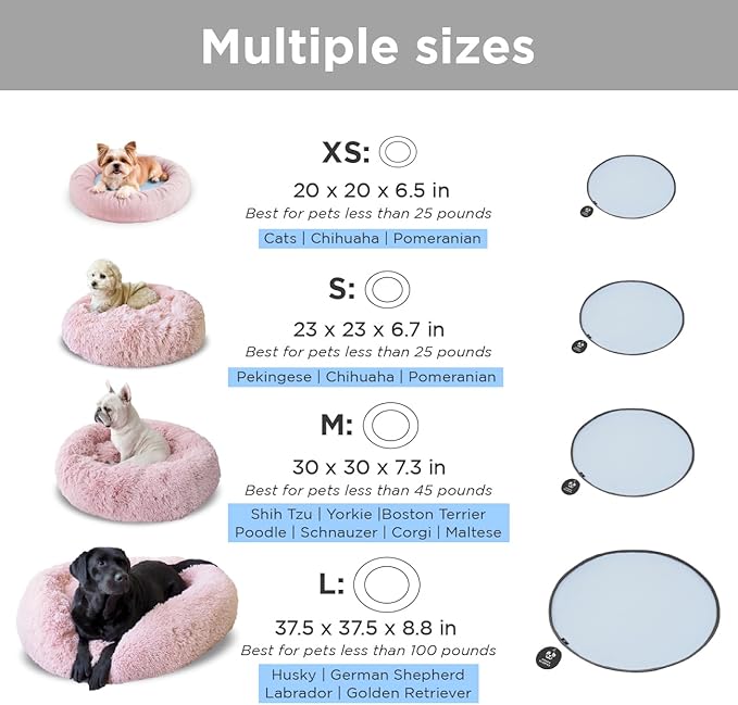 Small Donut Dog Bed, Calming Dog Bed Washable Ideal for Small to Large Dogs and Cats & Round Dog Bed,Anti-Anxiety Multiple Sizes (Pink, Combo X-Small (21" L x 21" W x 7" Th))